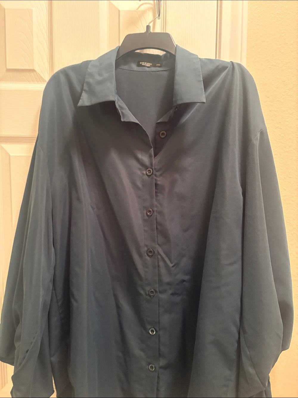 Shine Curve Deep Hunter Green Button-Down Dress Blouse
